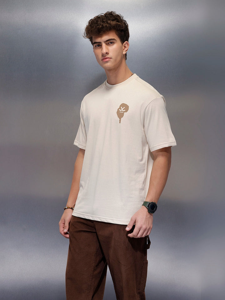 Casual Back Printed Oversized T-Shirt  | Beige
