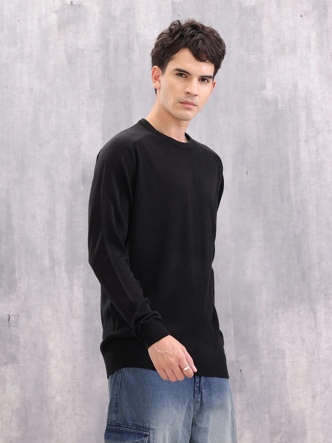 Structured Crew Neck Pullover | Black