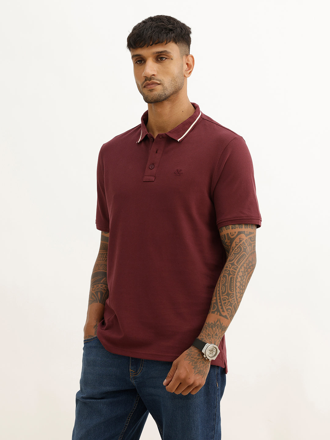 Classic Slim Fit Tipping Collar Polo T-Shirt | Wine