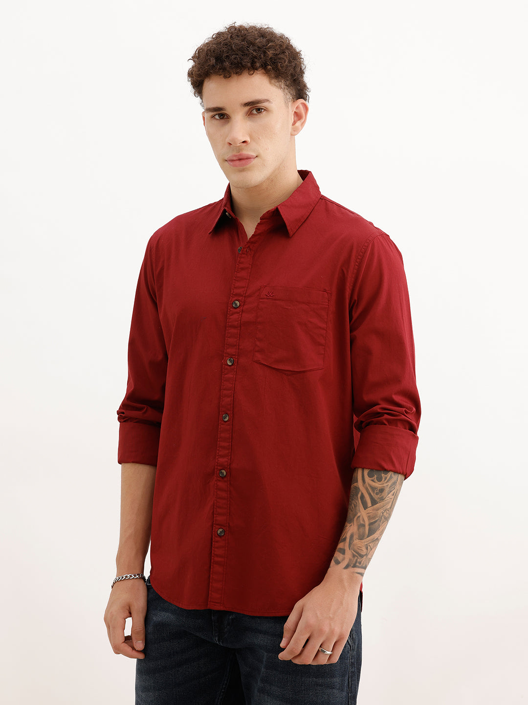 Solid Regular Fit Full Sleeve Shirt | Maroon | WVSH2570F