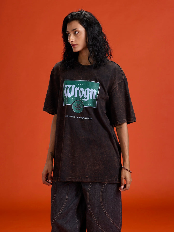 Acid Washed Retro Inspired Graphic Printed Oversized Fit T-shirt | Black