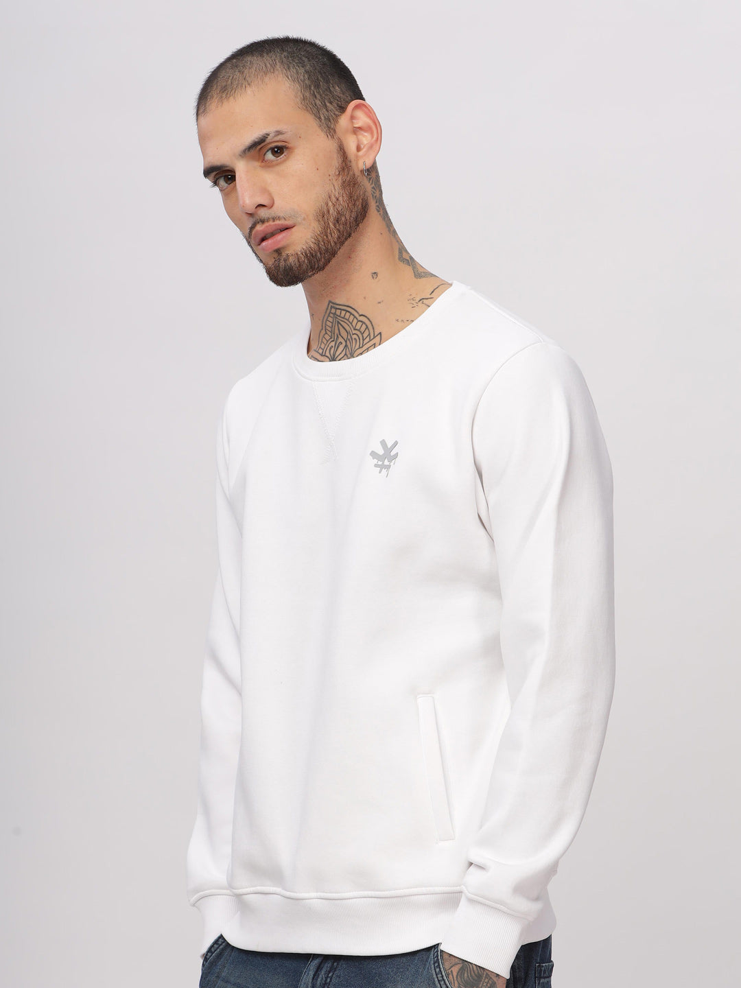 Solid White Pullover Sweatshirt