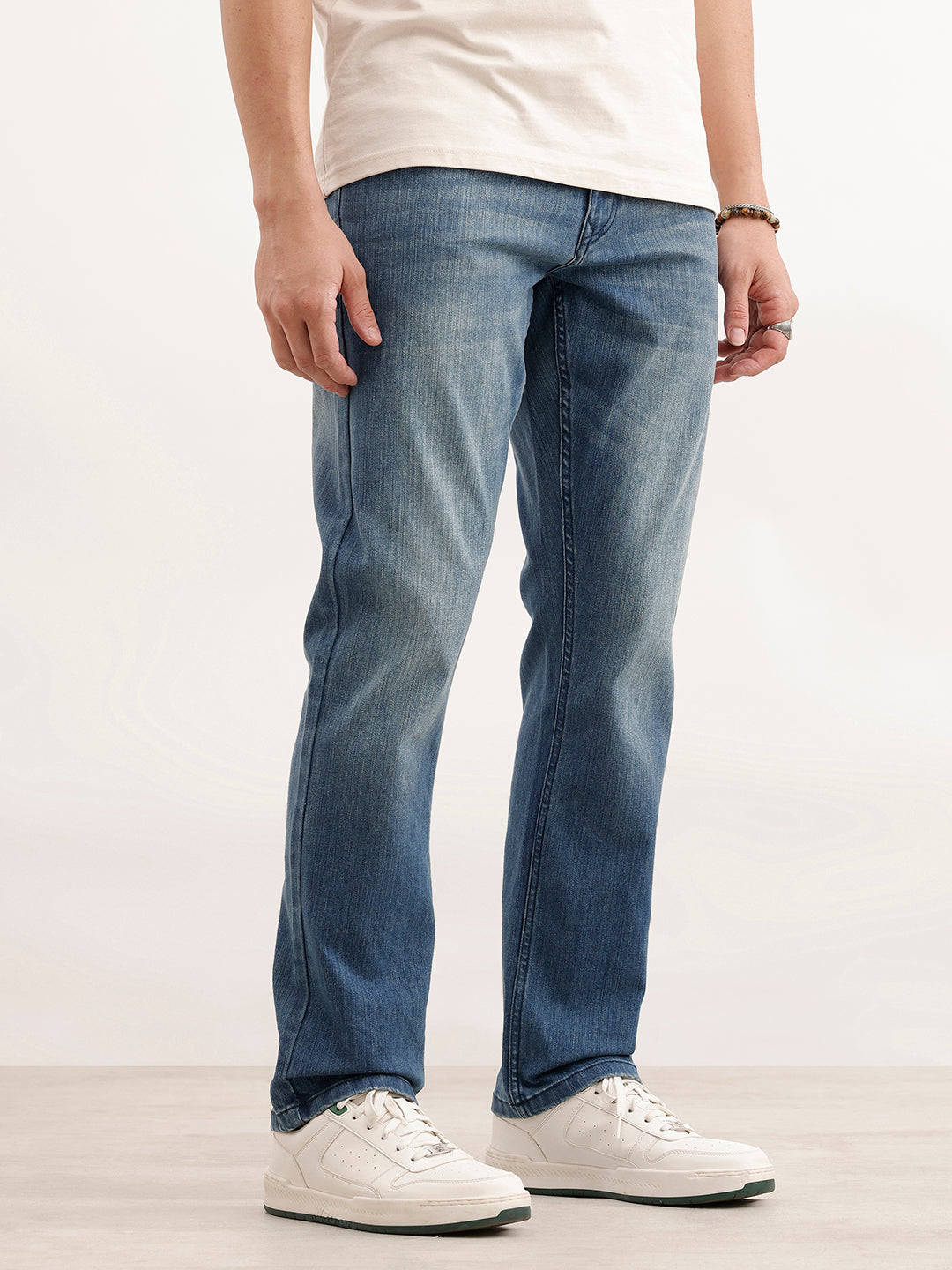 Straight Fit Faded Denim Jeans  | Light Blue
