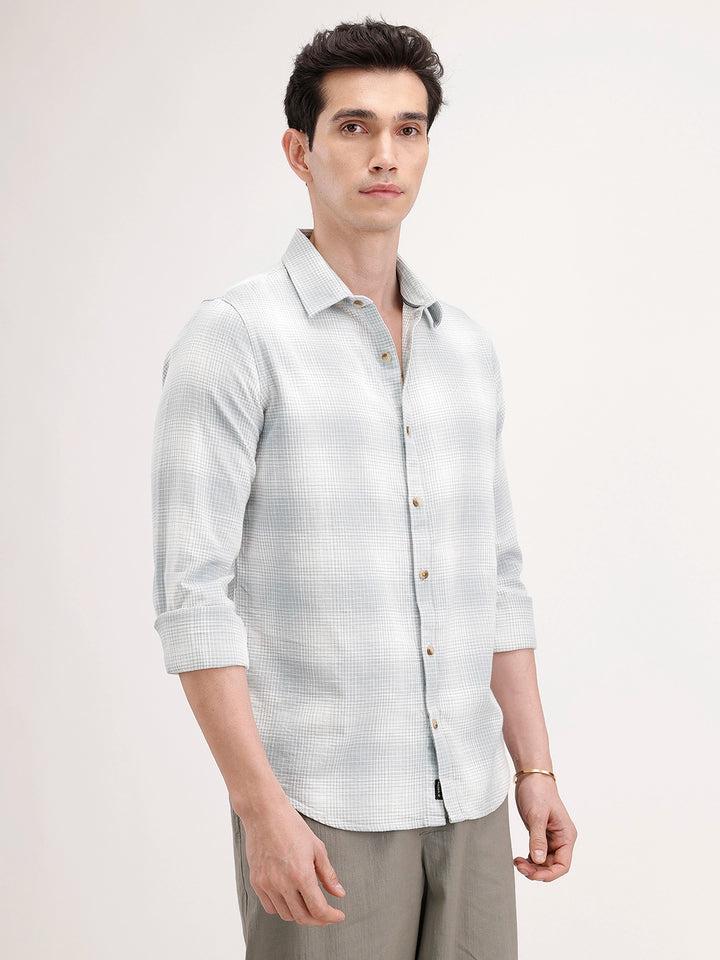 Slim Fit Checkered Shirt | Light Green