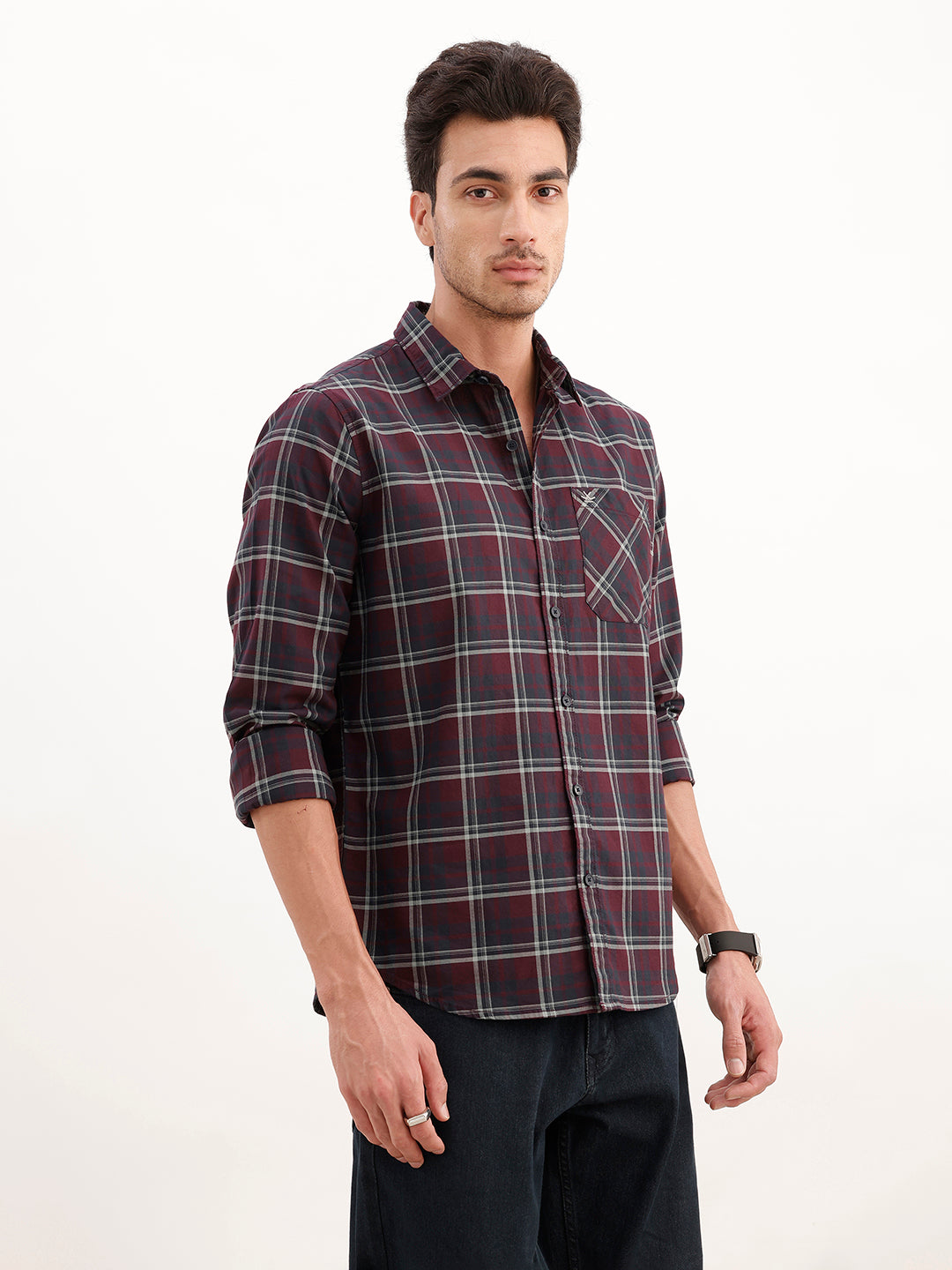 Regular Fit Full Sleeve Checkered Shirt | Maroon