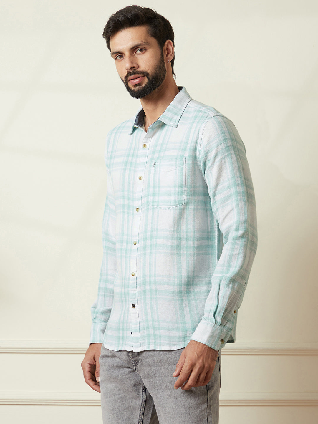 Checked Cotton Shirt in Green