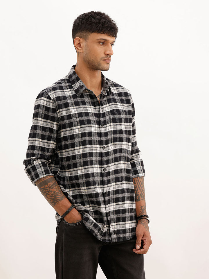 Checkered Slim Fit Full Sleeve Shirt | Black