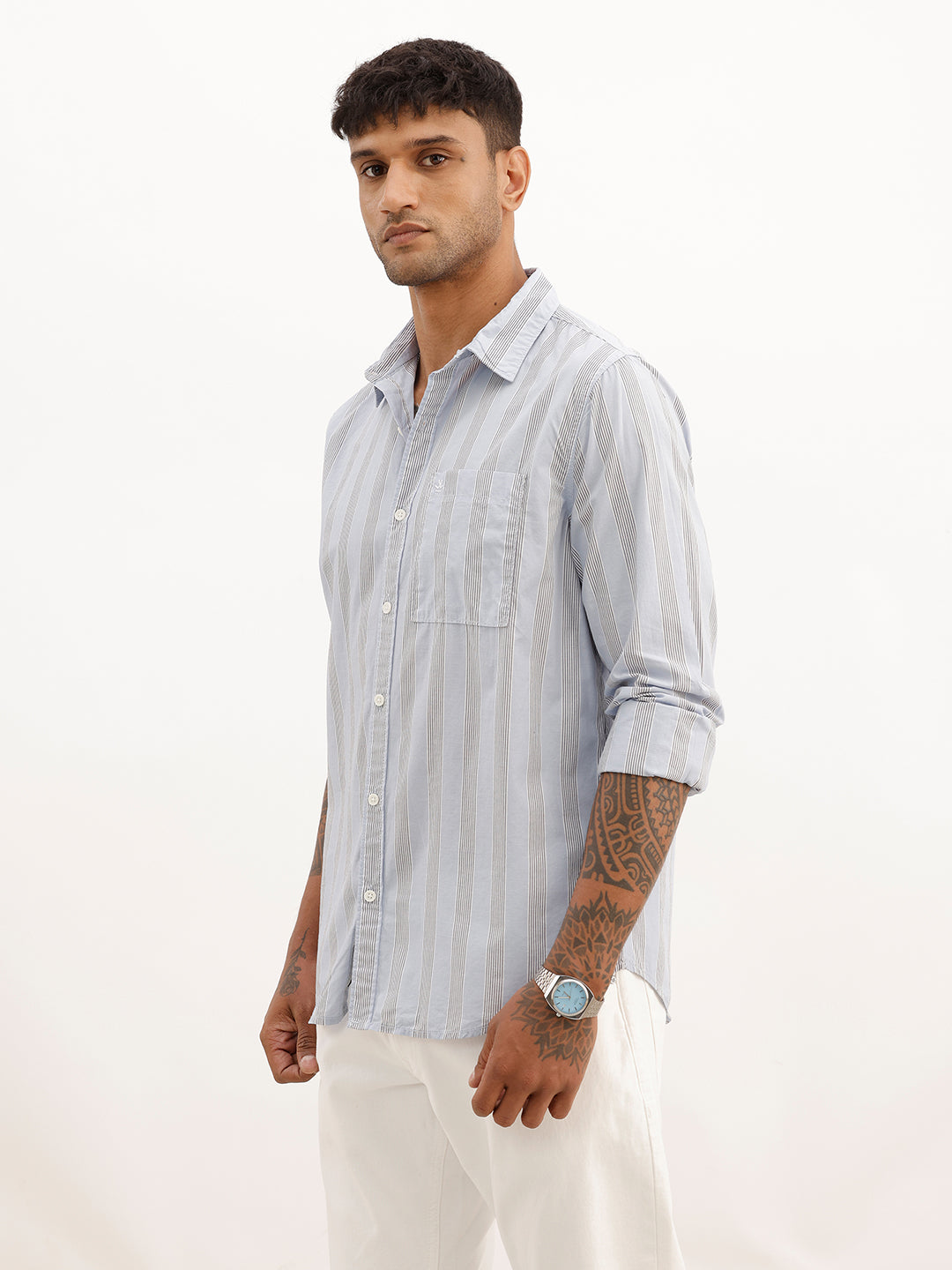 Classic Slim Fit Striped Shirt | Light Blue