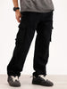 Solid Loose Fit Denim Cargo | Black