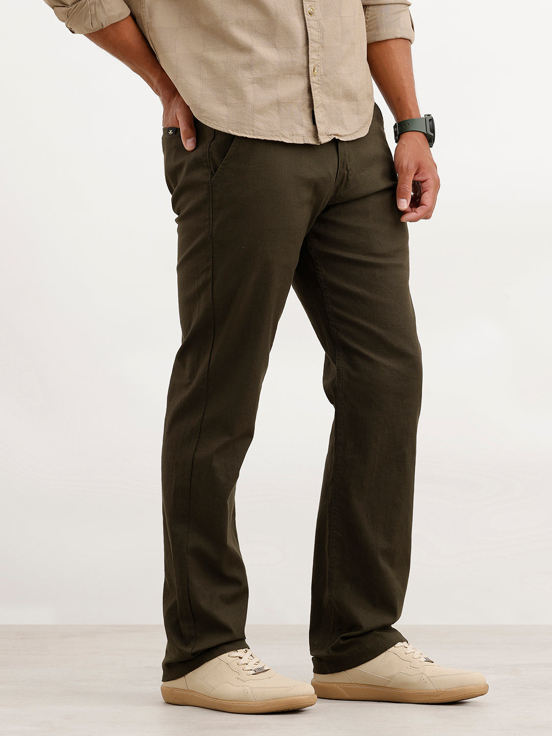 Solid Straight Fit Trouser | Olive