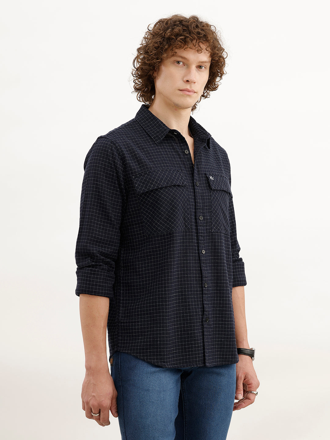 Slim Fit Double Pocket Shirt | Dark Blue