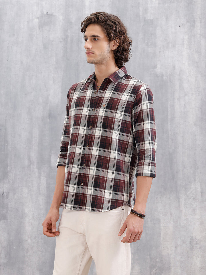 Mocklino Check Slim Fit Shirt | Maroon