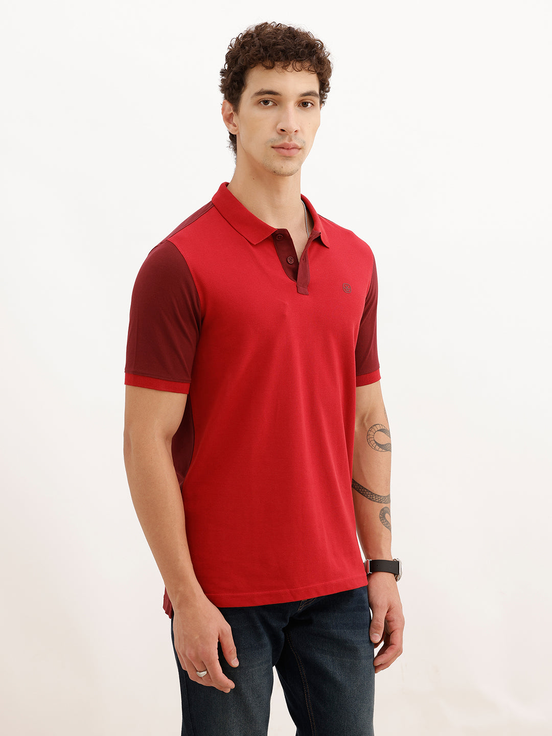 Slim Fit Panel Printed Polo T-Shirt | Rust