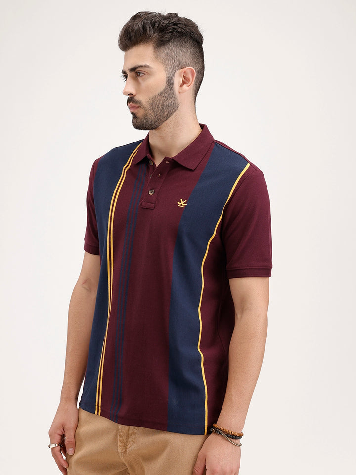 Slim Fit Pannel Printed Polo T-Shirt | Maroon