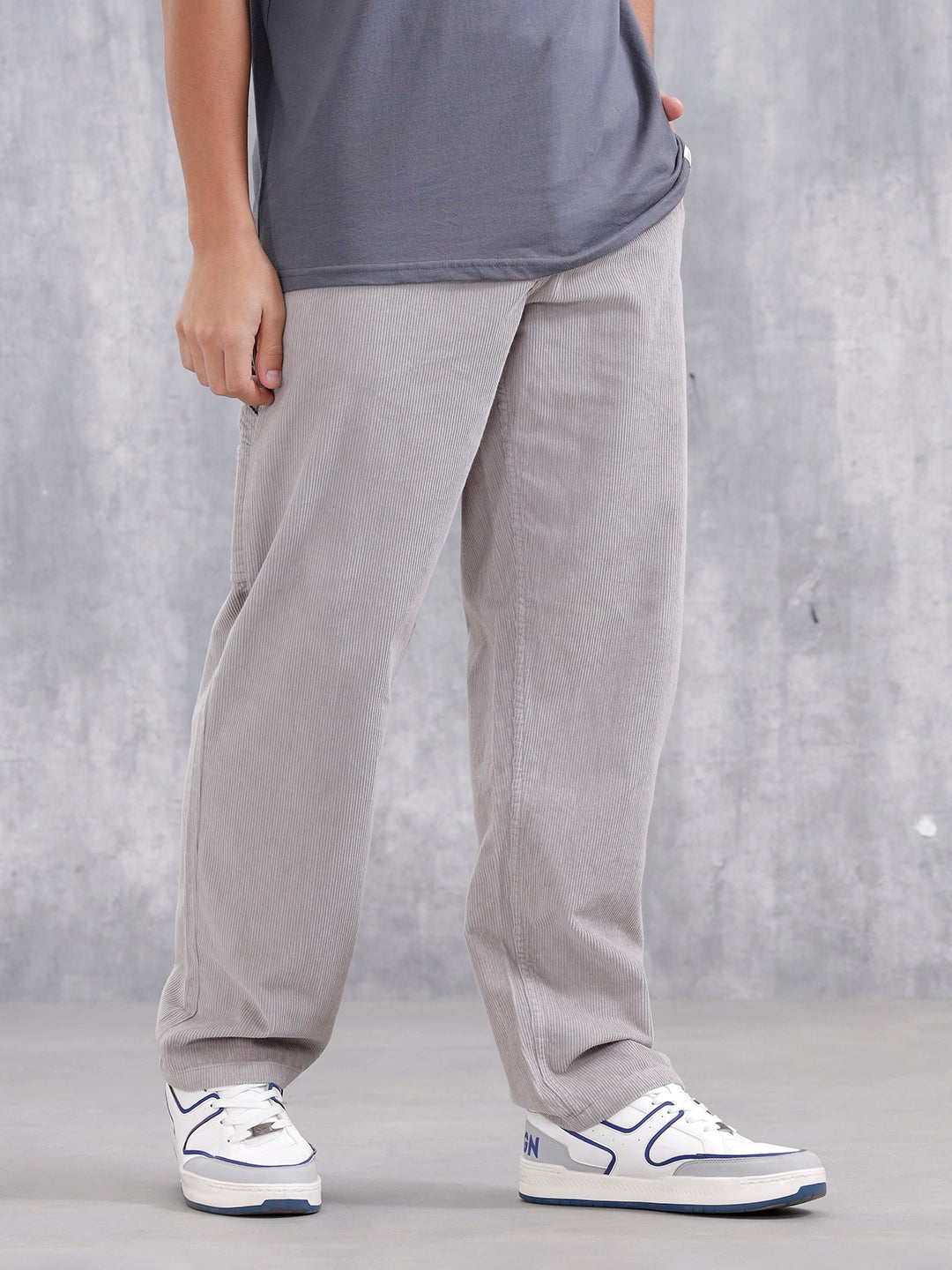 Men Loose Fit Corduroy Trousers | Grey
