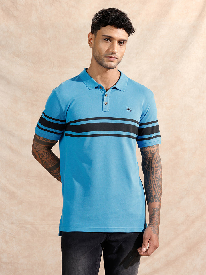 Striped Polo T-Shirt | Blue