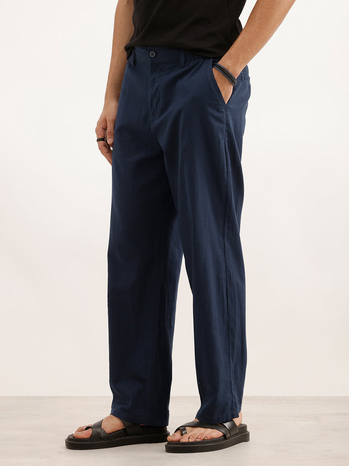 Classic Solid Loose Fit Trouser | Navy Blue
