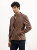 Solid Slim Fit Zipper Jacket | Brown