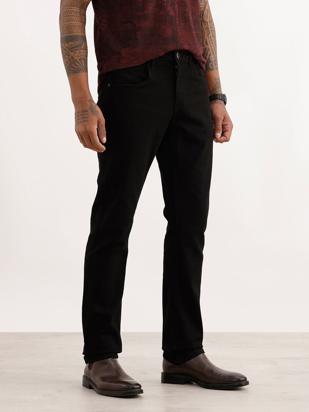 Solid Straight Fit Denim Jeans | Black