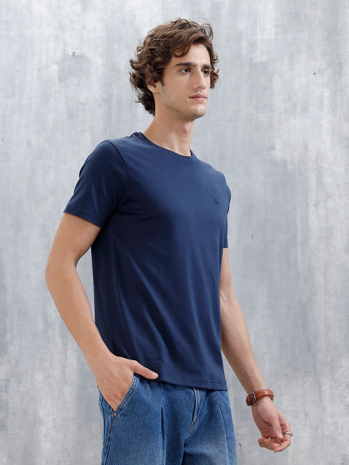 Men's Solid Casual Slim Fit T-Shirt  | Navy Blue