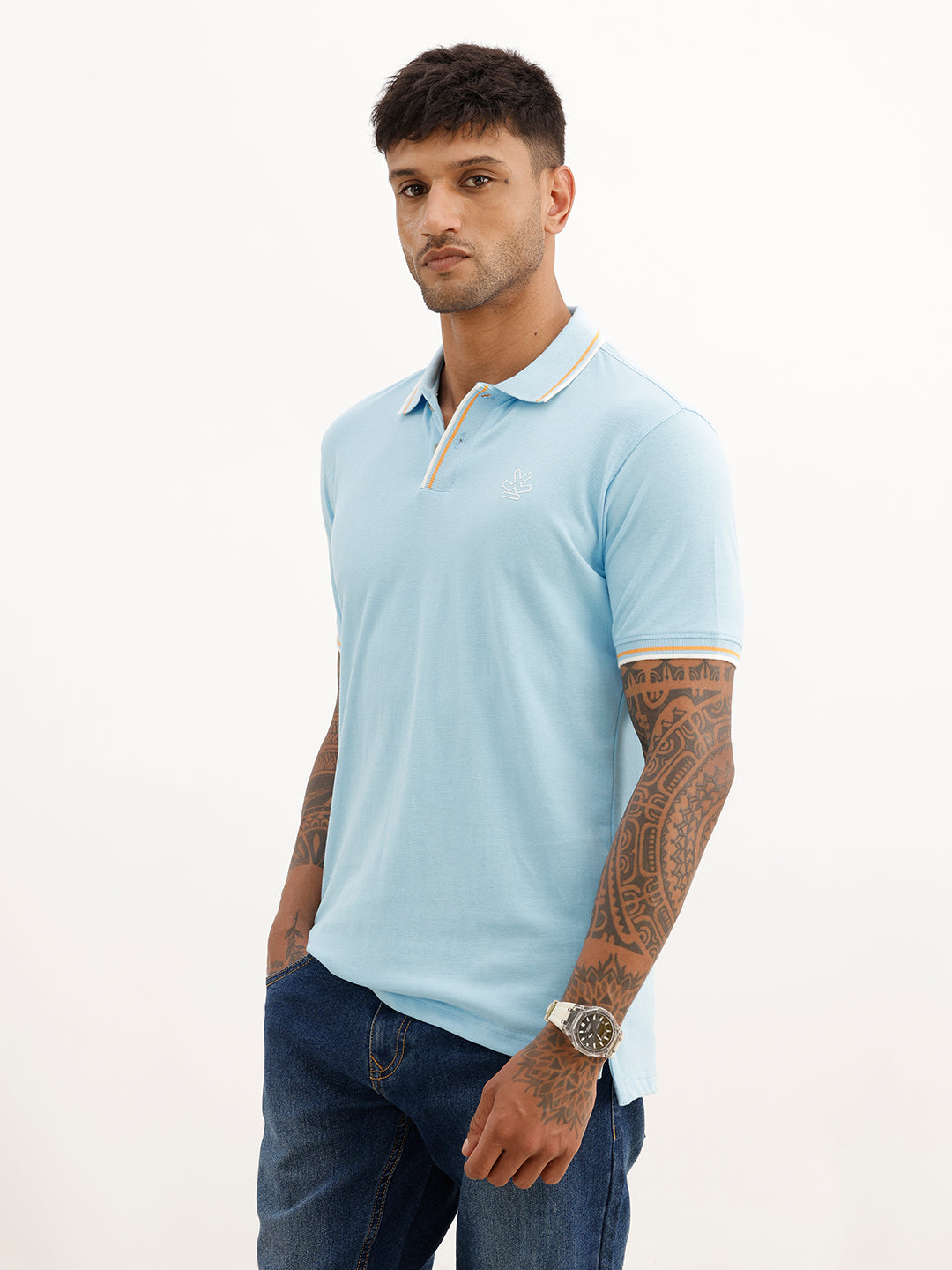 Regular Fit Tipping Collar Polo T-Shirt | Light Blue