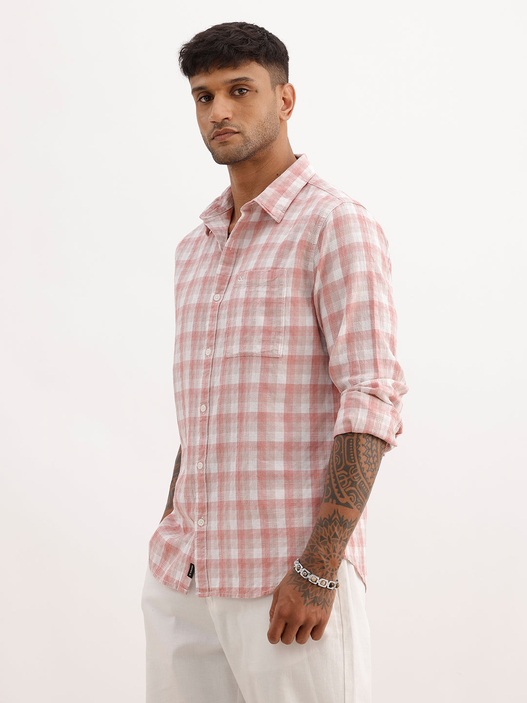 Slim Fit Checkered Full Sleeve Shirt | Pink