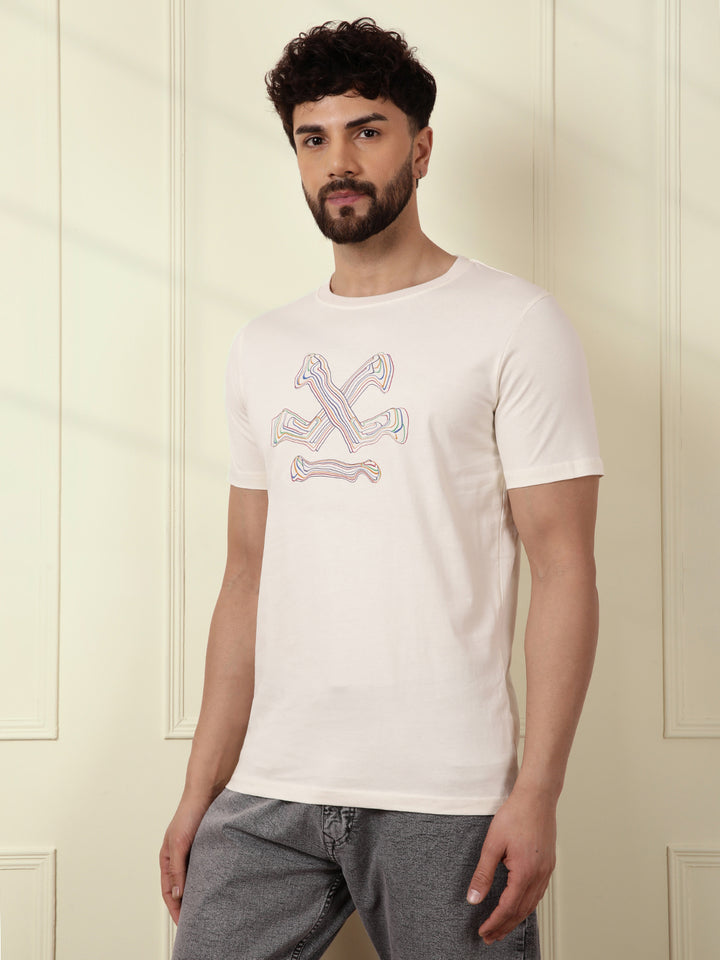 Fluid Printed Slim Fit T-Shirt | Off White
