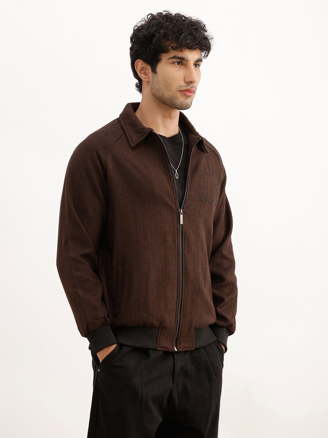 Classic Regular Fit Herringbone Brushed Jacket | Wine