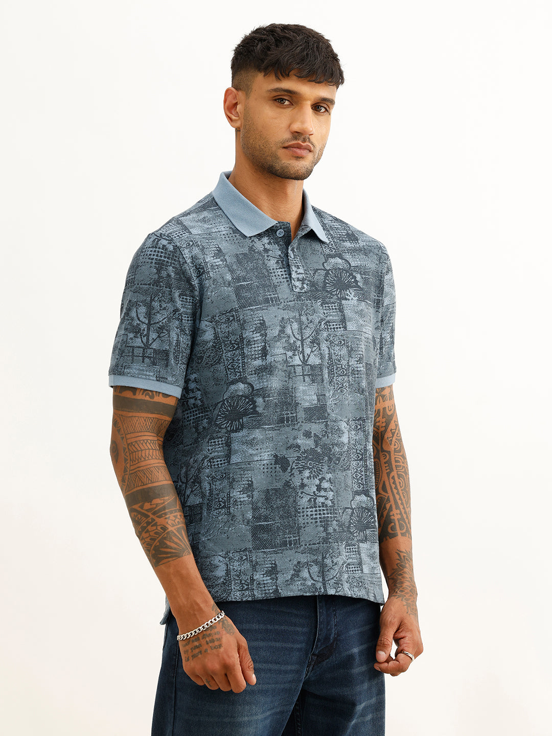 Slim Fit AOP Polo T-Shirt | Blue