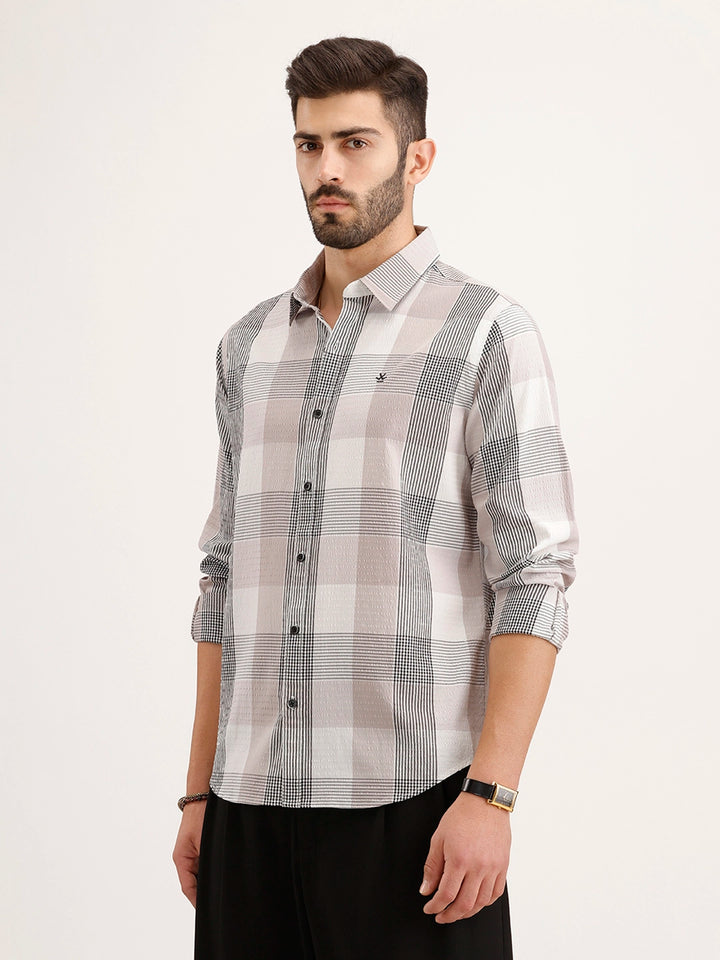 Textured Slim Fit Checkered Shirt | Grey