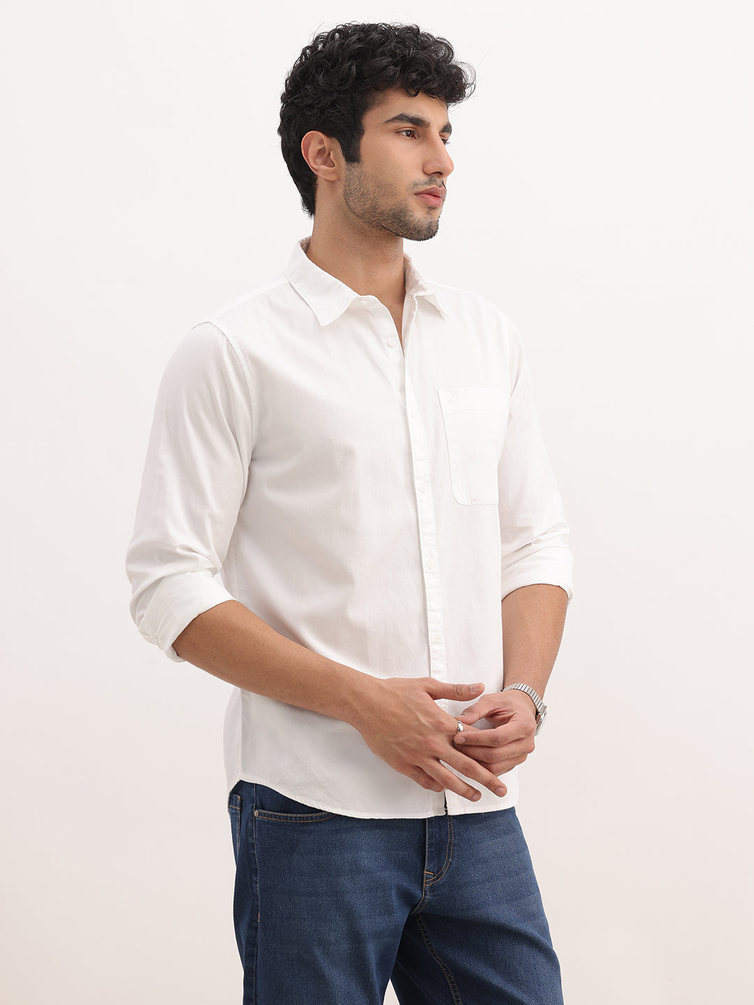 Solid Slim Fit Full Sleeve Shirt | White