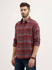 Textured Slim Fit Checkered Shirt | Maroon
