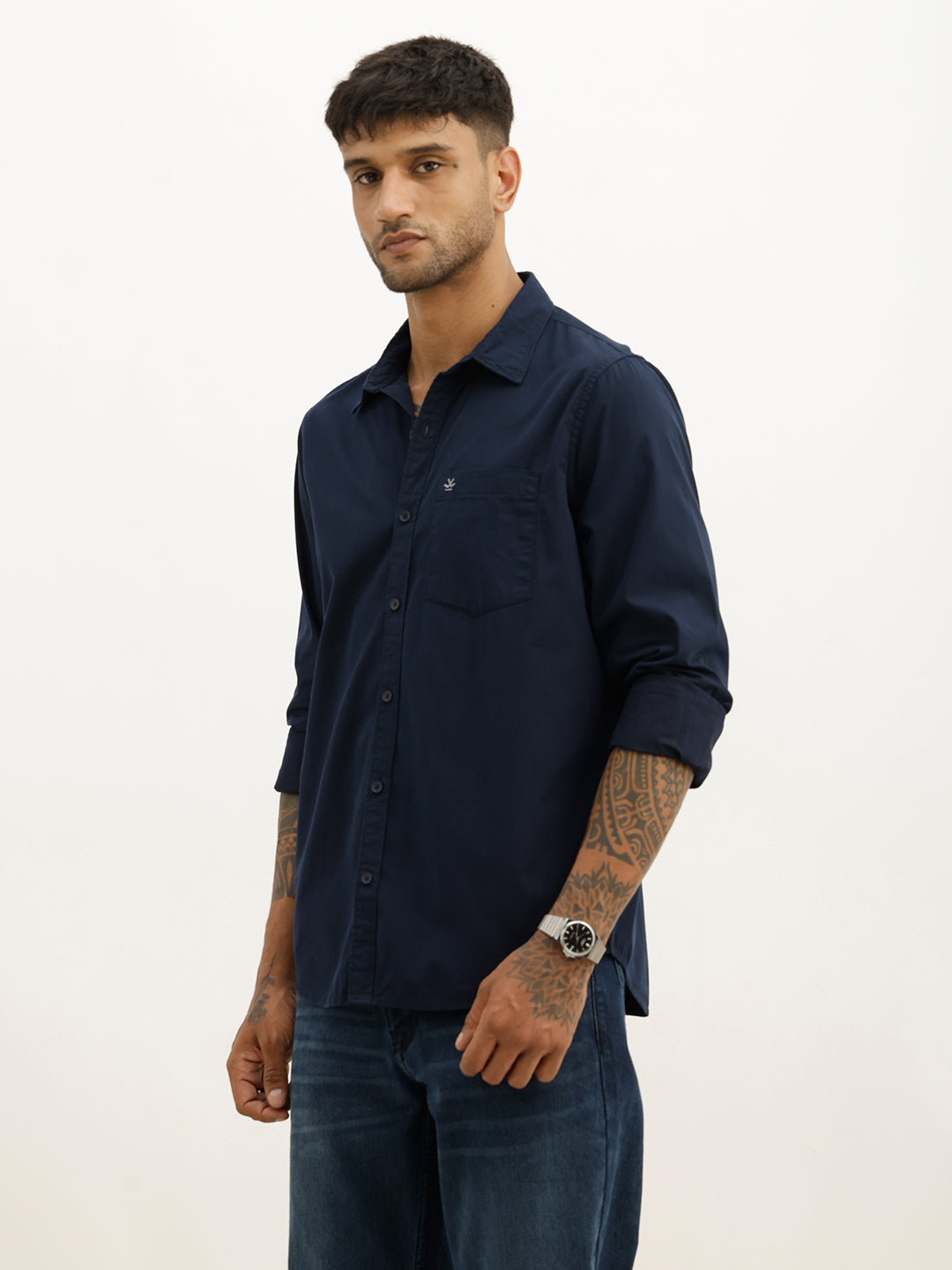 Solid Regular Fit Full Sleeve Shirt | Navy Blue