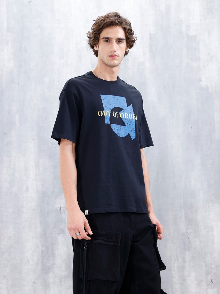 Wrogn Distressed Effect Printed Graphic Tee For Men's | Black