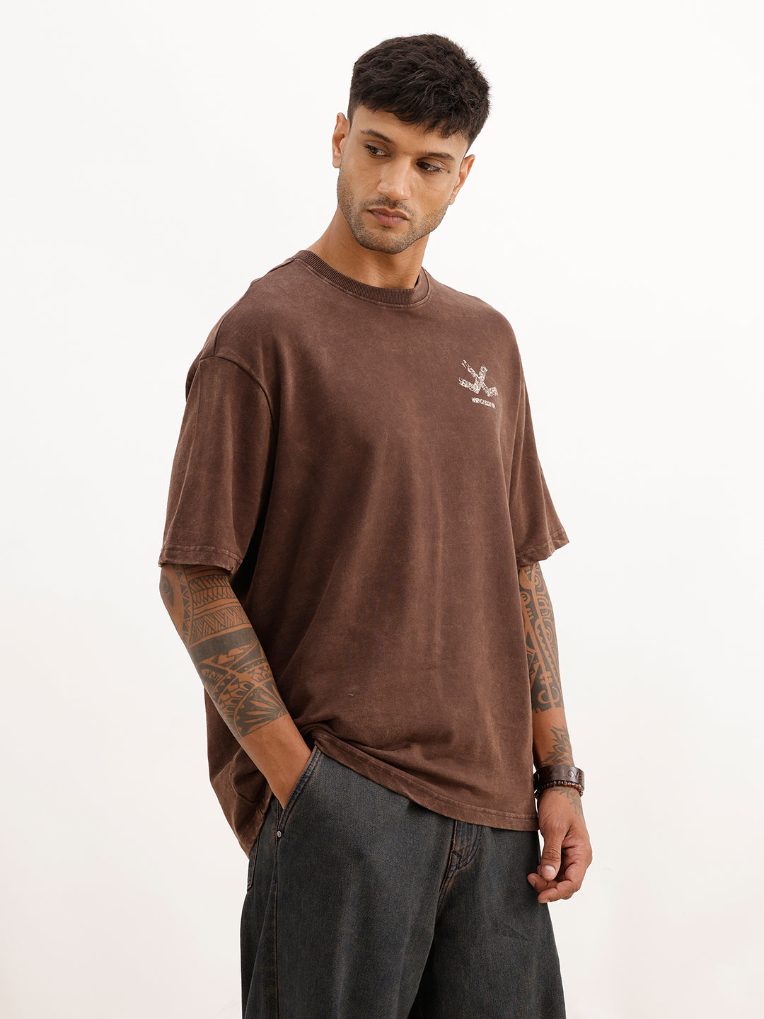 Oversized Back Puffer Printed T-Shirt | Brown