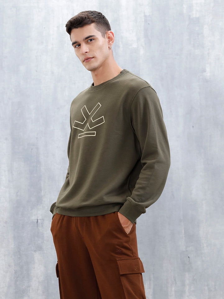 Wrogn Comfort Fit Graphic Sweatshirt For Men | Olive
