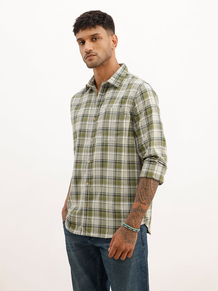 Slim Fit Checkered Full Sleeve Shirt | Green