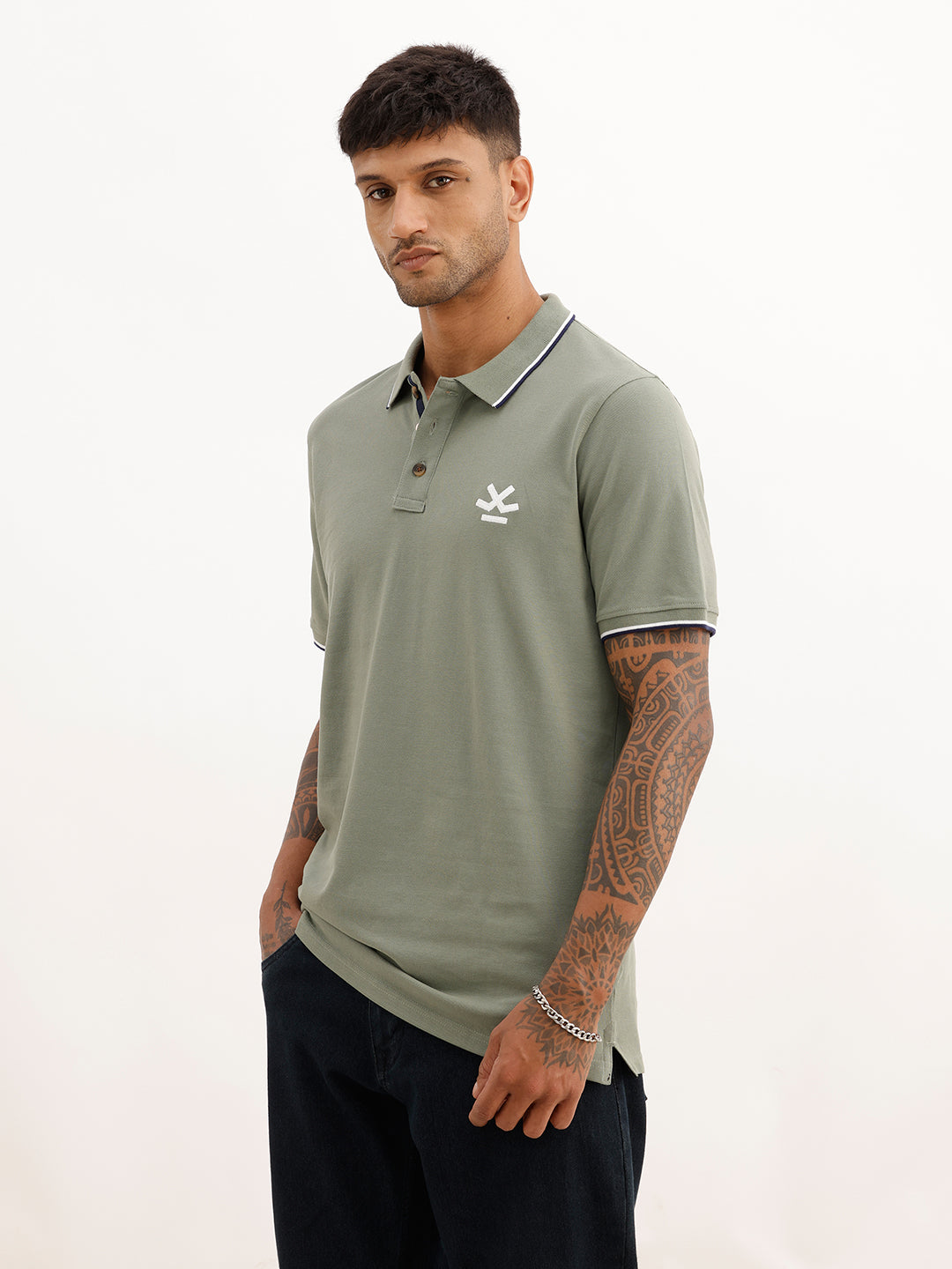 Slim Fit Tipping Collar Polo T-Shirt | Green