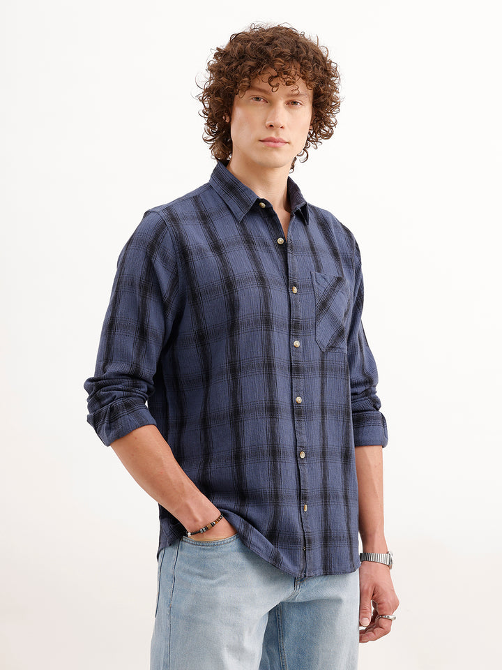 Slim Fit Textured Shirt  | Blue