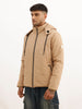 Solid Regular Fit Hooded Puffer Jacket | Beige