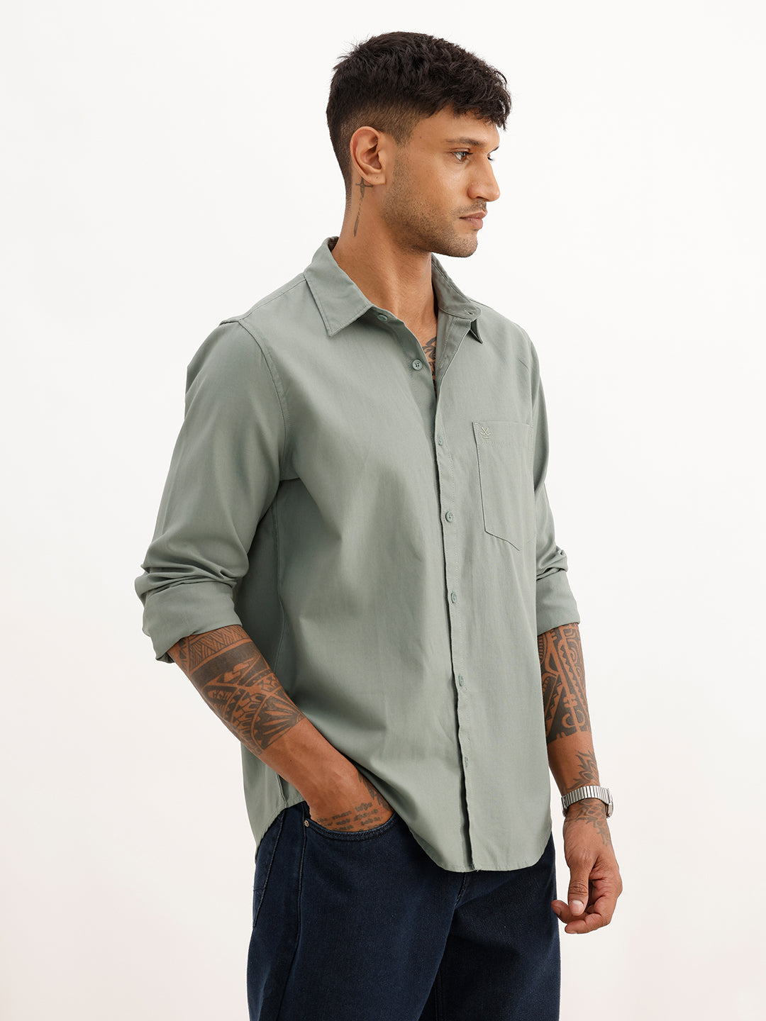 Solid Regular Fit Full Sleeve Shirt | Light Green