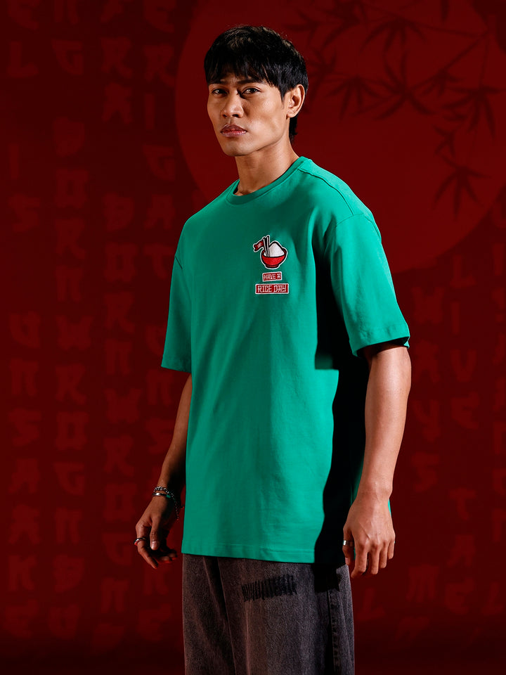 Oversized T-shirt with embroidered chest detail | Green