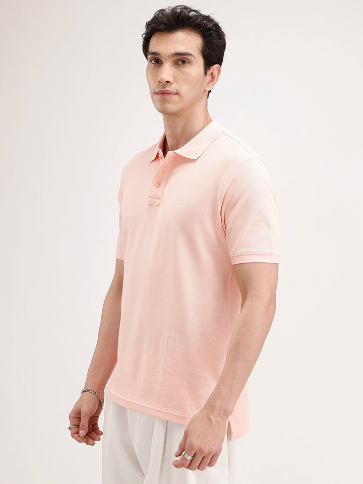 Solid Slim Fit Polo T-Shirt | Peach