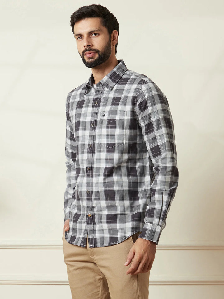 Checked Cotton Oxford Shirt | Grey