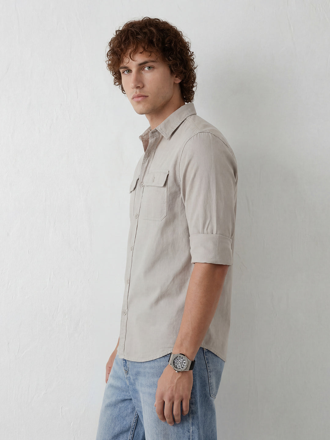 Slim Fit Double Pocket Shirt | Grey