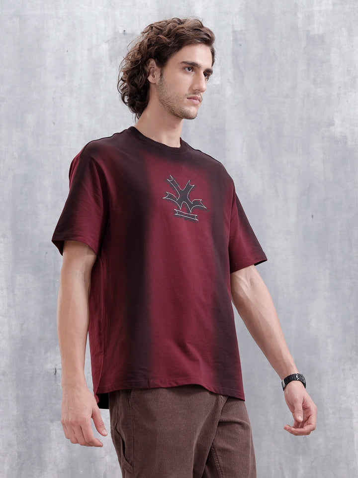Bizarre Elements Logo Spray Oversized Cotton T-Shirt | Maroon