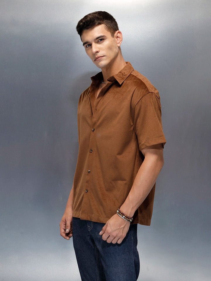 Textured Classic Men’s Oversized Fit Shirt | Khaki