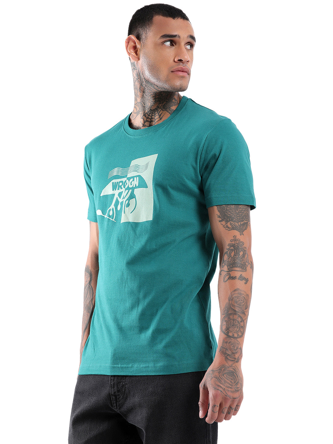 Wrogn Boat Teal Printed T-Shirt