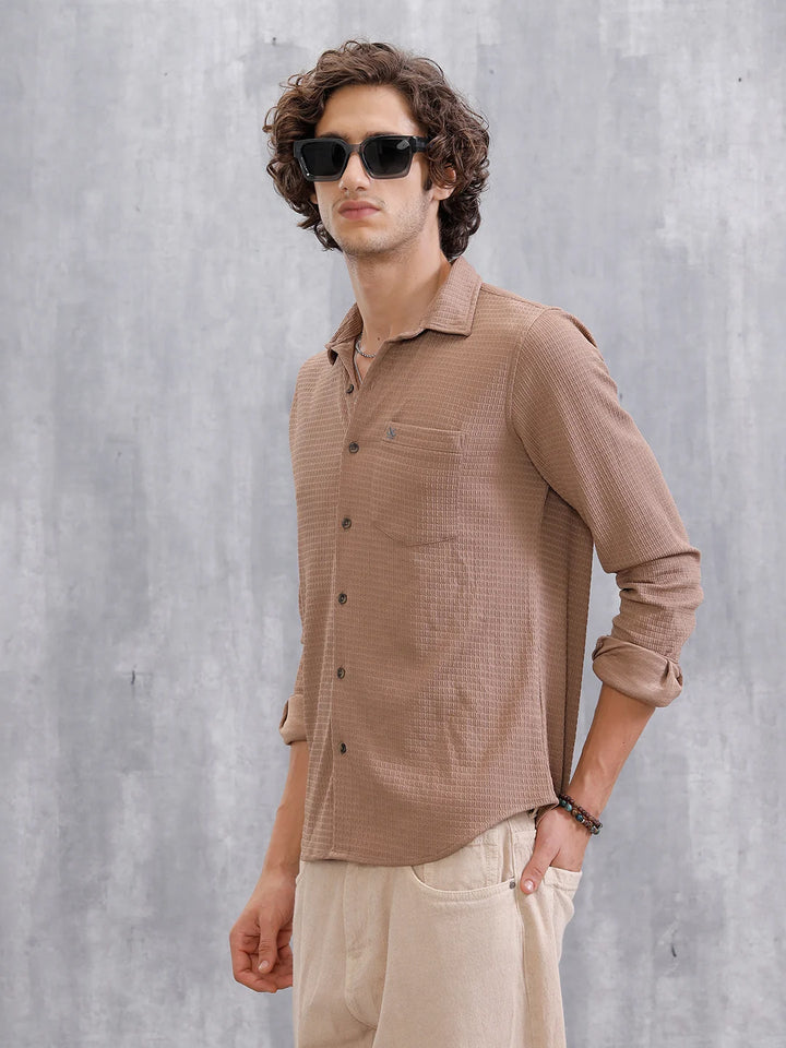 Textured Regular Fit Shirt  | Khaki