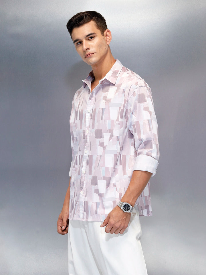 Abstract Aop Printed Oversized Fit Men's Casual Shirt | Pink